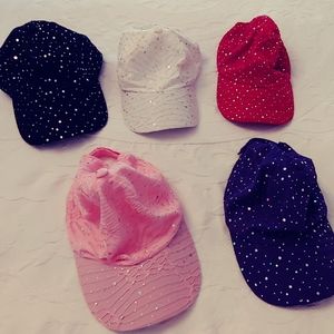 Five colors of bling baseball hats, adjustable, $5 each, 5 for $20!